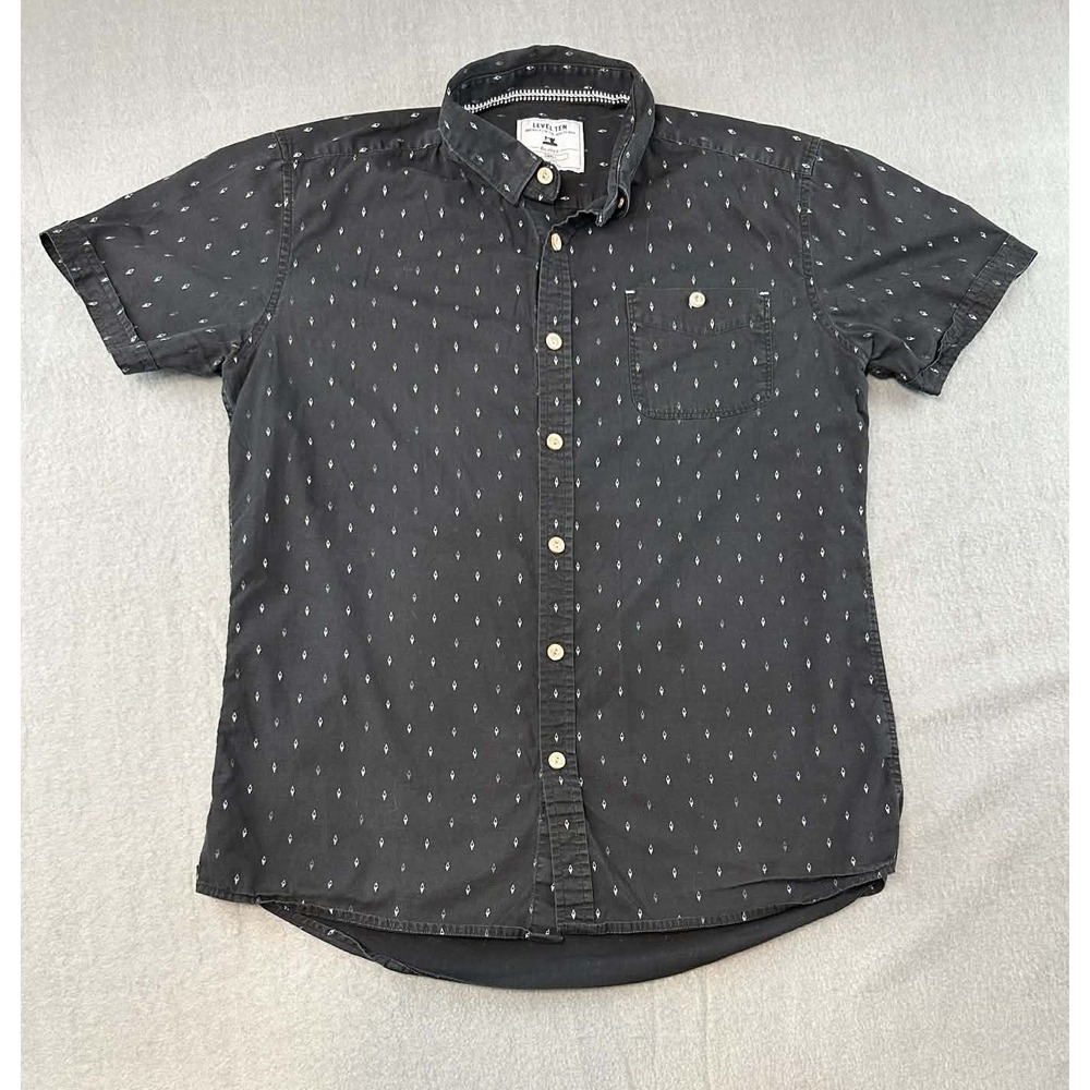 Level Ten Modern Fit Black Geometric Button Up Shirt‎ Mens Small